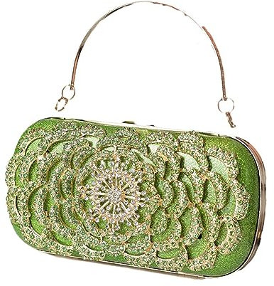 Hixingo Bolsos Fiesta para Mujer, Elegante Bolsos de Mano Clutch Bolso de Noche, Brillante Novia Monedero del Banquete de Boda para Cumpleaños Bolsas de Embrague (Verde A,19x11x6cm)