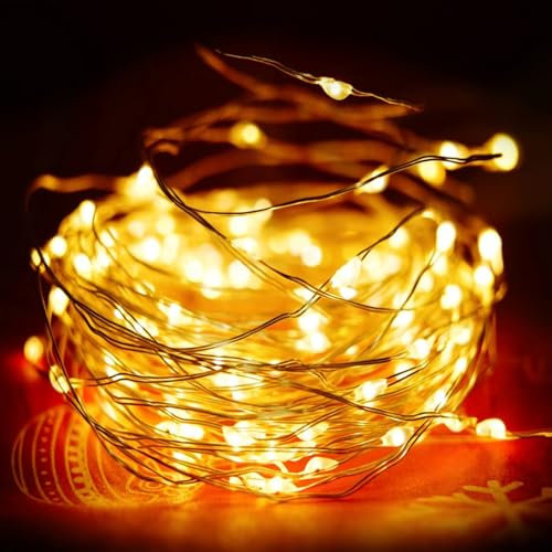 MEgegulo Led String Lights 50 LEDs 5M Copper Wire Light for Bedroom Fairy Lights Battery Operated Warm White Indoor Outdoor Wedding Decor Bedroom Party Decoration