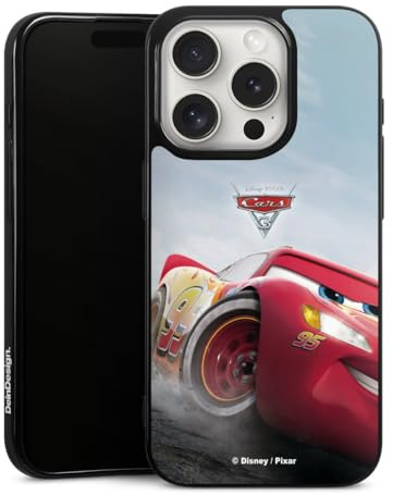 Silikon Hülle kompatibel mit Apple iPhone 15 Pro Case schwarz Handyhülle Lightning McQueen 95 Offizielles Lizenzprodukt Cars