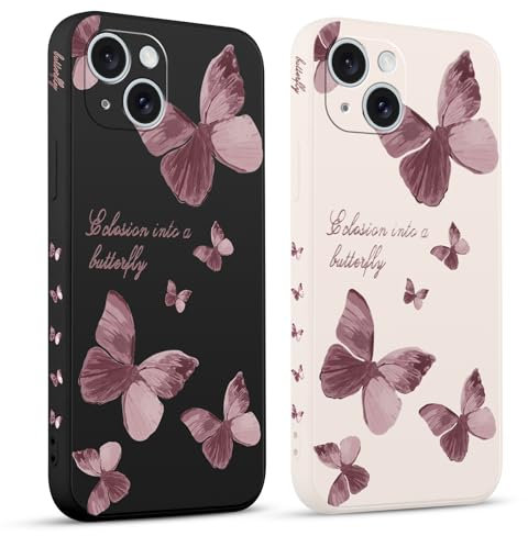 Pnakqil 2 stück Handyhülle für Apple iPhone 15 6.1,Hülle Blitz Schmetterling Bemaltes Muster süß Aesthetic Schön Mädchen Kameraschutz Stoßfeste Case Silikon Schutzhülle Tasche