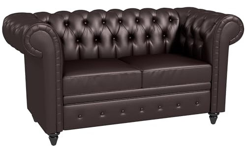HOMCOM 2 Sitzer Chesterfield Style Sofa in PU Leder, Holz, Klassisches Sofa mit abnehmbarem Kissen, 160x84x80 cm, Braun