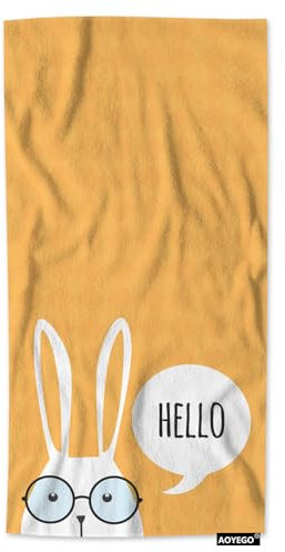 AOYEGO Badetuch mit Hasenmotiv, weich, Mikrofaser, für Yoga, Golf, Schwimmen, Haare, Gesicht, 38,1 x 76,2 cm, Gelb kariert, Weiß