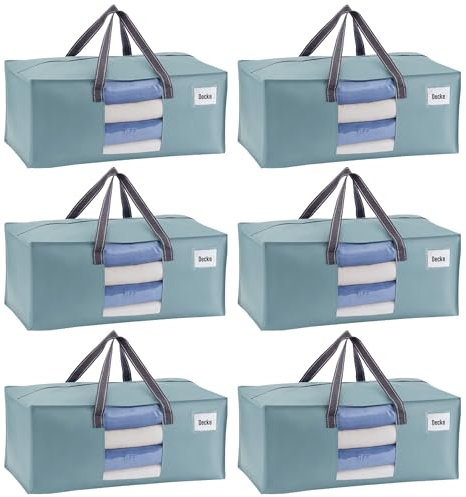 VENO 6 Pack Moving Bags Extra Large Storage Bags for College Move-In, Heavy-Duty Storage Totes, Packing Boxes, and Wardrobe Moving Supplies - Durable Laundry Bags for Clothes (Light Blue, 6 Pack)
