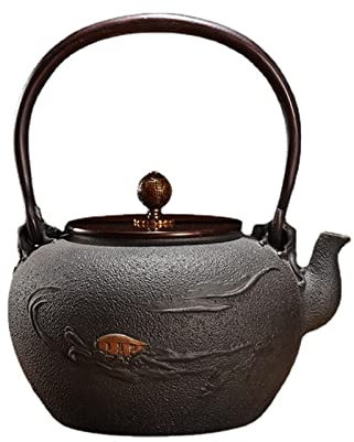 Bollitore In Ghisa, Bollitore In Ferro Giapponese, Teiera In Ferro Grezzo Non Rivestito Dorato Artigianale Bollitore Per Acqua Bollente Set Da Tè Per La Casa (1,2 L)
