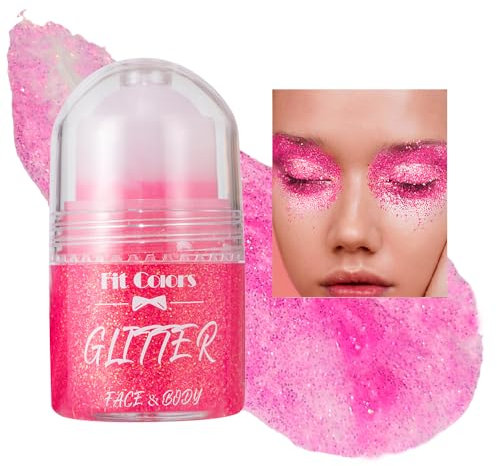 GL-Turelifes Body Glitter Gel, Roll-on Face Glitter for Mermaid Makeup Festival Rave Accessories, Holographic Hair Glitter Gel,Body Shimmer Halloween Makeup for Rave Party (#06 Barbie Rosa)