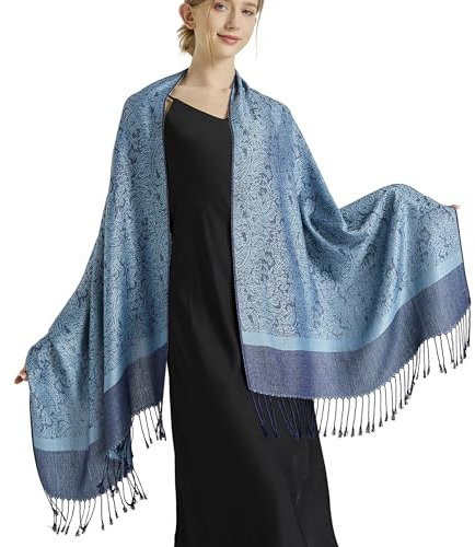 Paisley Pashmina Schals-Damen Elegante Warme Stahlblaue Pashmina Schals und Tücher für formelle Abendkleider (DE-Style 1-Stahlblau)