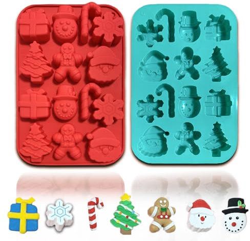KEELYY 2 Stück Schokoladenformen Silikon Weihnachten Pralinenform Weihnachts Silikonform Antihaft Silikon Backformen Weihnachtsmann Zuckerstangen Schneemann Lebkuchenmann Formen für Schokolade,Süßigke