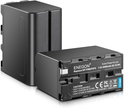 ENEGON NP-F970 Lot de 2 Batteries Li-ION Rechargeables 8400 mAh pour Sony NP-F980 NP-F970 NP-F960 NP-F950 NP-F930 NP-F770 NP-F750 NP-F570 NP-F550