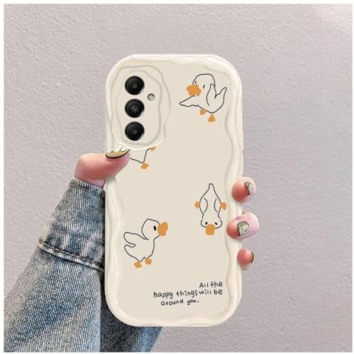 hdqICase Hülle Kompatibel mit Samsung Galaxy A14 4G 5G Weiß | Ente Welle Silikon Weich