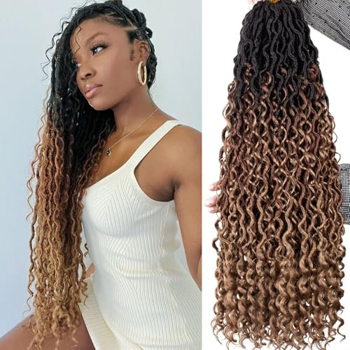 Samtress Goddess Locs Crochet Hair 30 Inch Curly Faux Locs Crochet Hair 8 Packs Pre-looped Soft River Locs Crochet Braids for Women Bohemian Hippie Locs Synthetic Crochet Hair Extensions (#1B/30/27)