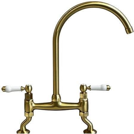 Liquida W23BR Traditional Two Hole Bridge Lever Brushed Brass Kitchen Mixer Tap