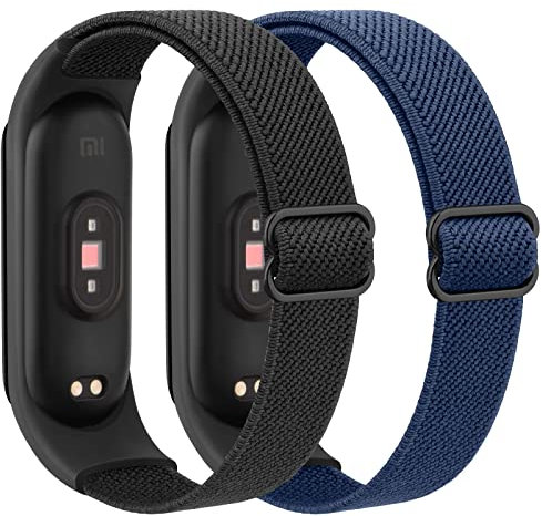 Amzpas 2PACK Armbands für Xiaomi Mi Band 7 Armband Damen Herren,Nylon Elastisch Sport Ersatzarmband Uhrenarmband für Xiaomi Mi Band 6/Mi Band 5/Mi Band 4/Mi Band 3/Amzfit band 5 (Schwarz/Blau)