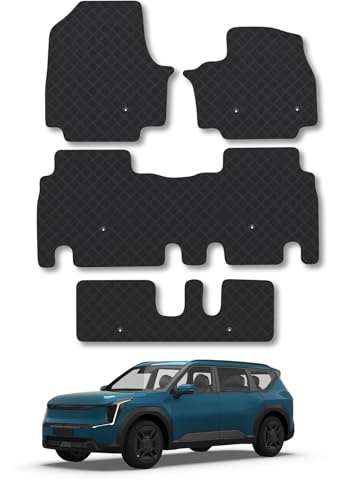 Fits Kia EV9 (2024+) Car mats Compatible Accessories Rubber 3mm | Tailored Fit Heavy-Duty Rubber Floor Mats Waterproof Durable Custom Fit Water Resistant Easy-Clean