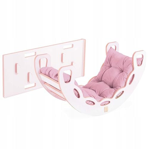 MISIOO Schaukelwippe Für Kinder - Baby Wippe Mit Abgerundeten Kanten Für Sicherheit - Weiß MDF - Laminierte Oberfläche - Inkl. Kletterwand/Rutsche/Kissen - 90x41x50 cm - Wippe Baby