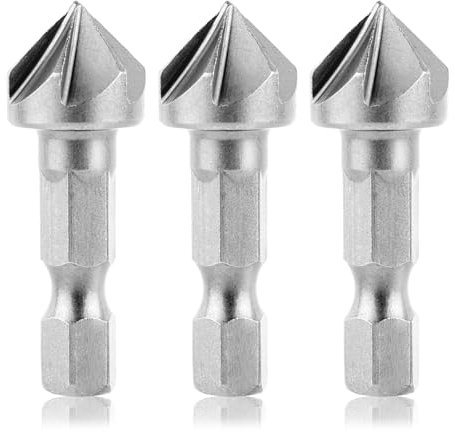 Paquete de 3 brocas avellanadas de 1/4 pulgadas con vástago hexagonal de 6 flautas para 6,35 mm, juegos de punzones centrales de 90 grados, fregadero de metal para madera, madera contrachapada y