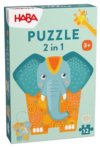 HABA 2-in-1 Elefant Puzzle: Beidseitiges Holzpuzzle mit afrikanischen Tiermotiven – Fördert Kreativität & Motorik – Montessori-Spielzeug für Kinder ab 3 Jahren – 2011068001