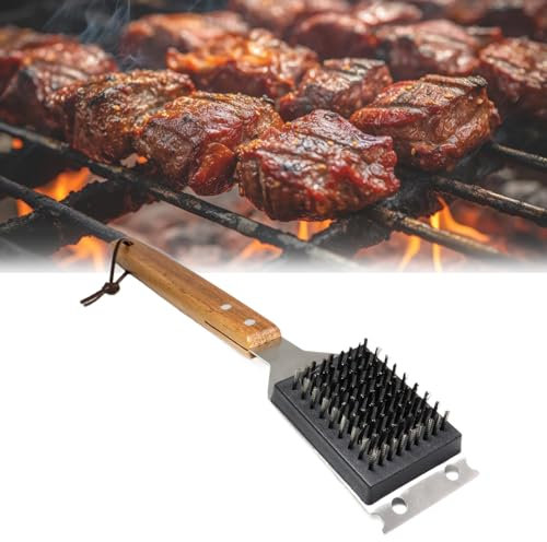 Brosse de nettoyage avec grattoir en acier et poils en laiton pour four à pizza, barbecue à gaz, brosse de four avec manche en bois