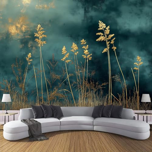 DLERFLOVR Fototapete Tuschemalerei 3D Bäume Blumen - Blumen Und Gras Wasserdichte Tapete,Designtapete Wohnzimmer Schlafzimmer Küche Großer Tv Hintergrund Wandkunst Dekoration