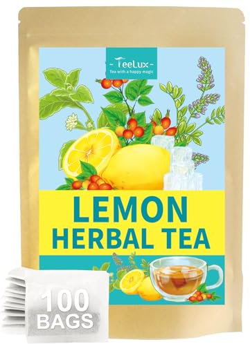 TeeLux Zitronen Kräuter Tee Beutel 100 Stück, Vegan, Spritzig und Erfrischend, Limone Tee, Zitrone, Hagebutten, Stevia, Lakritz, Koffeinfreier Kräutertee, Lemon Herbal Tea