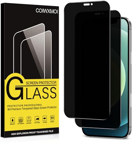 Coiwxmoi Sichtschutz für iPhone 12 mini Anti-Spähen Panzer Schutz Glas Privatsphäre Schutzfolie 9H Härte Kratzfest Bläschenfrei HD Anti Spy Gehärtetes Panzerfolie Blickschutzfolie,2 Stück
