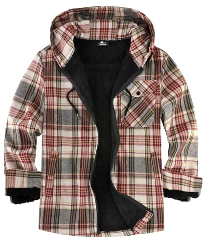 JACKETOWN Holzfällerjacke Herren Gefüttert Hemdjacke Herren mit Kapuze Kariertes Jacke Männer Reißverschluss Flanelljacke Sherpa Jacke Trekking Winterjacke Thermohemd Outdoor