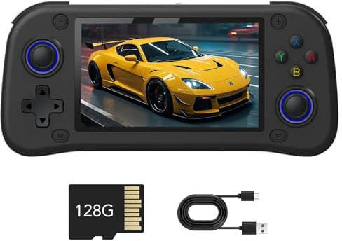 Console de jeu portable, console de jeux vidéo rétro de 4,3, système Linux Open Source, écran IPS intégré, plus de 30 000 jeux classiques, carte TF de 128 Go (noir)