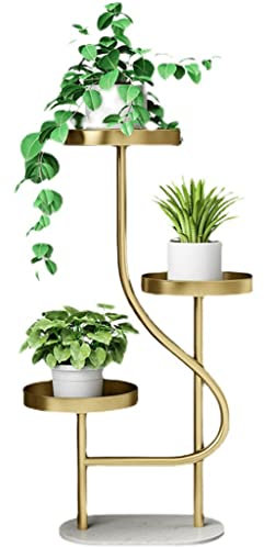 GODFSAHG 3 Tier Iron Plant Stand Rack with Marble Base Tall Corner Metal Pot Holder Indoor Flower Pot Stand Decorative Plant Shelf Display Rack Gold Finish Ideal for Home Patio Space Saving Unit for