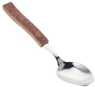 VALICLUD Esslöffel aus Edelstahl Lebensmittellöffel Catering-Servierlöffel Löffel des Lebensmittels Löffel Besteck Edelstahlschaufel Besteck mit Holzgriff Rostfreier Stahl Hellbraun