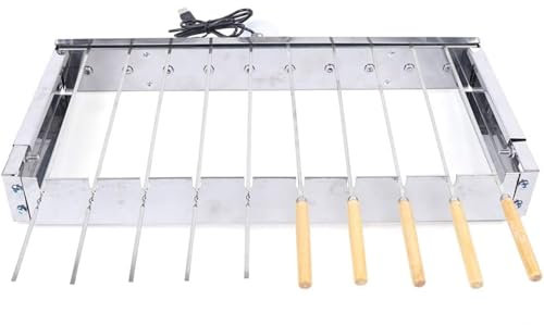 Yidubid Stainless Steel Auto Rotating BBQ Grill, 10 Holes Skewer Barbecue Turner Rotisserie Grill Rack Adjustable Width Kabob Grill for BBQ Camping Picnic,5V USB Interface Silver,1