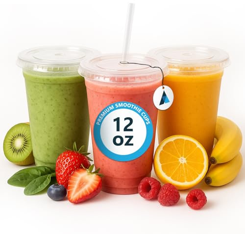 Nationwide Paper 12oz Crystal Clear Smoothie Cups with Flat lids, Perfect for Iced Coffee, Milkshake, Slurpee, Ice Cream, Razzle, Slush, Smoothy, Party's Pack of 25