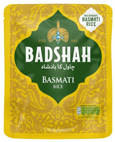 Badshah Basmati Rice Microwave, 220 g (Pack of 6) | Premium White Long Grain Aged for Flavour & Aroma | Fluffy, Convenient & Ready in 2 Minutes | Cupboard Food Essential Bulk Pouches | Vegan Friendly
