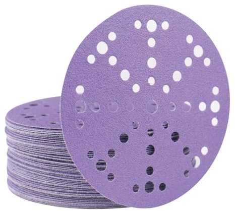 150mm Sanding Discs 1000 Grit 6 Inch 49 Hole Hook and Loop Sanding Disc Film Backing Dustless Ceramic Sanding Discs Wet Dry Sandpaper for Random Orbital Sander, 50Pack