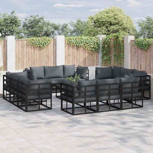 Qnhdfrt Garten Sofa Set Schwarz 13 teilig aus Aluminium mit Eckbank und Tisch Modernes Design für Terrasse Garten und Balkon