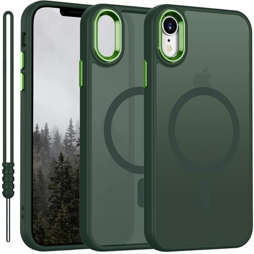 Cover Magnetica per iPhone XR Compatibile con MagSafe, Custodia per iPhone XR Traslucida Opaca Case Ultra-Sottile Resistente ai Graffi Silicone Cover Anti-Scivolo, Verde Scuro