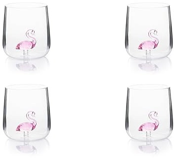 Excelsa Inside Set aus 4 Gläsern aus Borosilikatglas, handbemalt, mit Motiven im Glas, transparent, 450 ml (Flamingo)