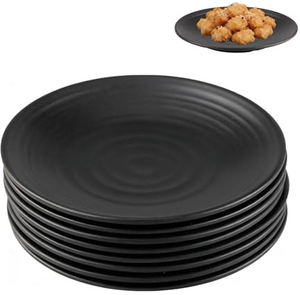 WakiHong Set di 8 piatti piani neri 15 x 15 x 1,8 cm opaco in gres porcellanato, piatti da torta, stoviglie per colazione, pranzo, caffè e pane da sera, torte, pane, insalata, snack