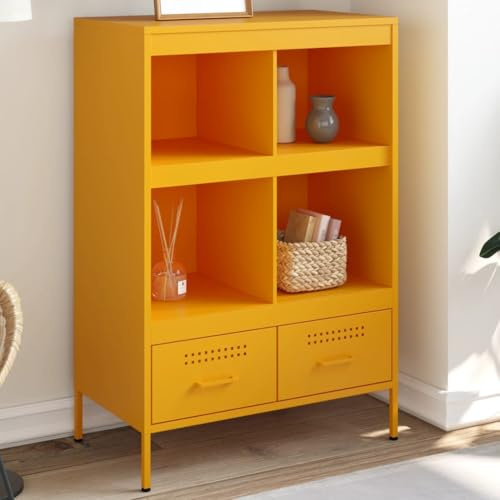 Tonture Highboard Senfgelb 68x39x101,5 cm Stahl, Industriedesign Schrank mit 4 Fächern, Wohnzimmer Aufbewahrung, Robustes Sideboard mit verstellbaren Füßen