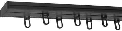 Print Cycero packaging Gardinenschiene 2-läufig 100cm - Vorhangschiene mit Faltengleiter - Innenlaufschiene aus Kunststoff schwarz - Schiene für Schiebevorhang - Komplettset mit Zubehör