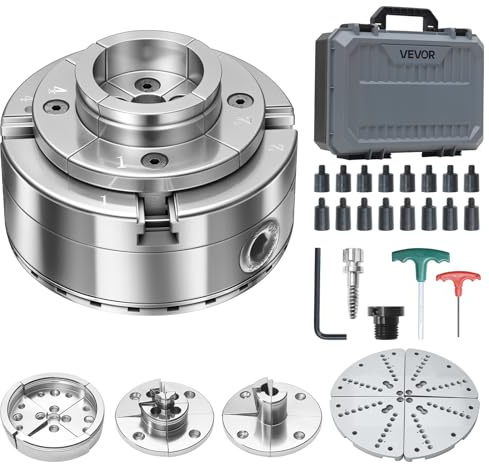 VEVOR Mandrino per Tornio per Legno, Mandrino Autocentrante a 4 Griffe da 102 mm per Tornitura del Legno con Adattatore da 1 pollice x 8 TPI, 5 Griffe, Valigetta per Trasporto, Set di Mandrini