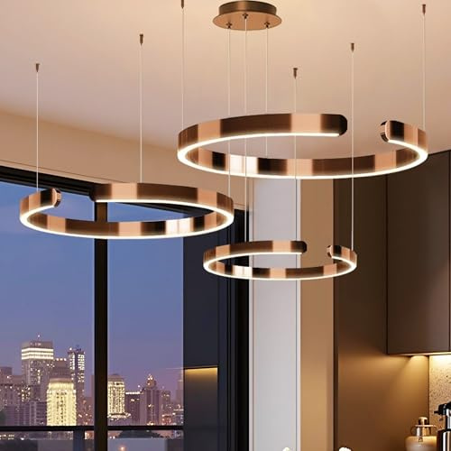 LED Pendelleuchte Modern Esstisch Hängelampe Round Ring Esszimmer Hängeleuchte Stufenlose Dimmung Wohnzimmer Kronleuchter Edelstahl Schirm Kreativ Lampe Restaurant Büro Deckenbeleuchtung(40+60+80cm)