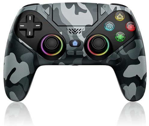 Générique Compatible avec la série PS5 et les contrôleurs de jeu sans fil PC avec double fonction Vibration et Turbo(RGB Camouflage Color)