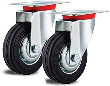2 Lenkrollen 160mm Stahlfelge Vollgummi für Innen und Außen bis 135 kg drehbar 160 mm Plattenrolle Schwenkrolle