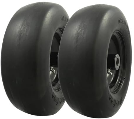 MARASTAR 00232-2PK Universal Fit Flat-Free 11x4.00-5 Tire and Wheel Assembly, Zero Turn Lawn Mower Replacement Tires, Smooth Tread, Adapter Kit included, 2 pack