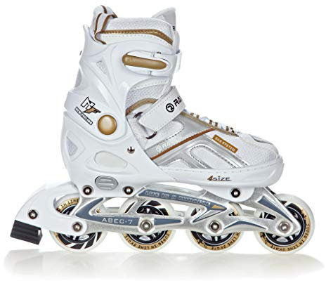 Raven Pulse Inline Skates Inliner für Kinder und Erwachsene OPTIONAL 2in1 mit Schlittschuhen verstellbar (White/Gold ohne Kufen, 37-40 (23,5-26cm))
