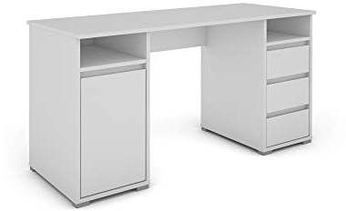 byLIVING Schreibtisch Lobo, 3 Schubladen, 1 Tür, 2 Fächer, Weiß | Arbeitsfläche 138 x 55 cm, Bürotisch, B 138, H 75, T 55 cm