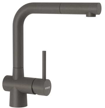 SCHOCK® Küchenarmatur LAIOS Silverstone I graue Hochdruck Armatur mit ausziehbarer Schlauchbrause I 360° schwenkbar I Edelstahl lackiert mit VollbeschichtungI Höhe 285 mm