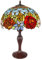 ADM - 'Florale Tischlampe' - Tischlampe mit geschweißtem Glasschirm, Tiffany-Verarbeitung und Stütze aus bronziertem Metall - Mehrfarbig - H60 cm