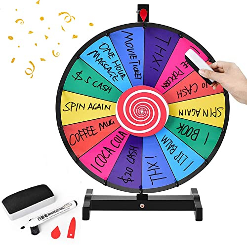 RELAX4LIFE Roue de la Fortune avec 14 Emplacements, Brosse et Marqueur Effaçable Fournis, Diamètre de la Roue 48CM (φ48CM)
