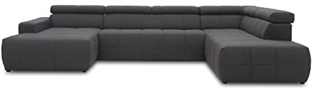 DOMO. collection Sofa Brandon, Wohnlandschaft mit Rückenfunktion und Sitztiefenverstellung in U-Form, Polstergarnitur 359 x 228 x 80 cm (BxTxH), dunkelgrau