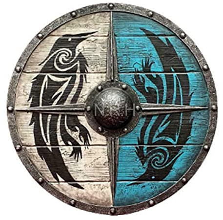 Nautical Replica Hub Larp Medievale Guerriero Legno & Acciaio Uccello Design Viking Armatura Rotonda Decorazione Halloween Scudo Templare